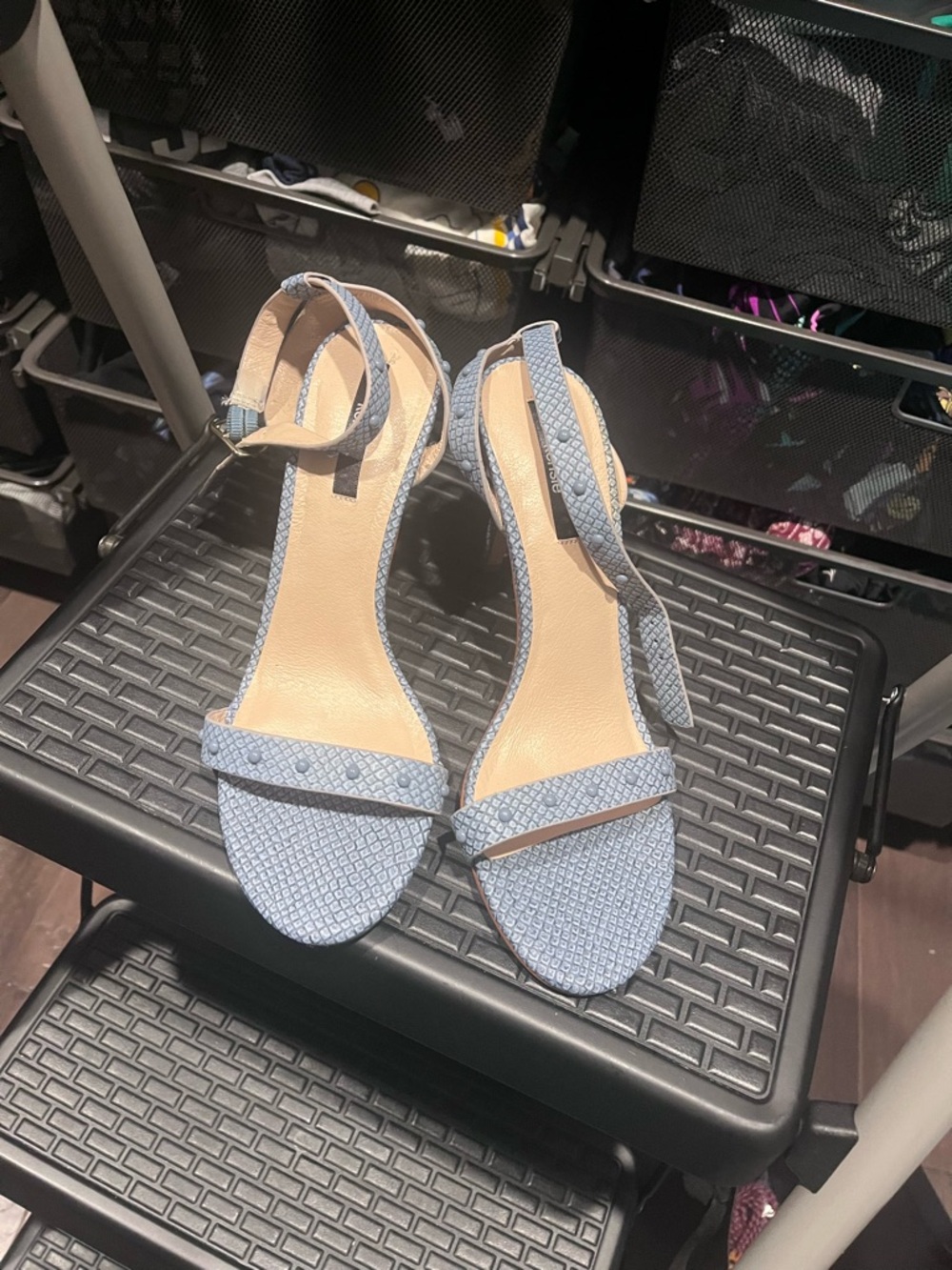 Kensie Light Blue Textured Ankle-Strap Heels